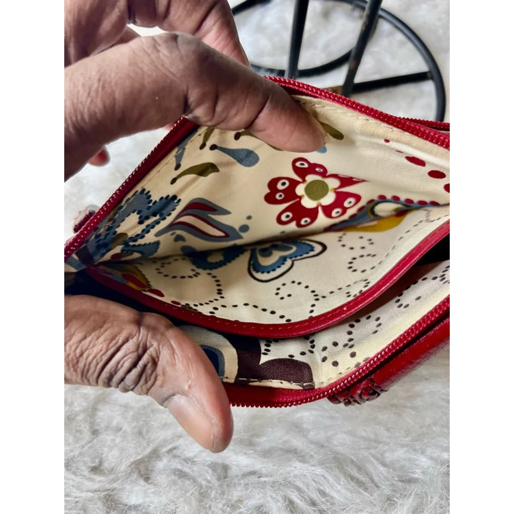 BRIGHTON Small Red Wallet with Pockets, Button Detail EUC.